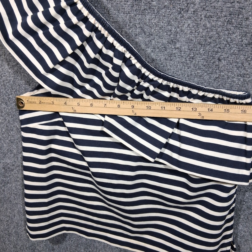 J. Crew‎ Navy Blue/White Stripe Ruffled One-Shoulder Top Size M - Picture 7 of 9